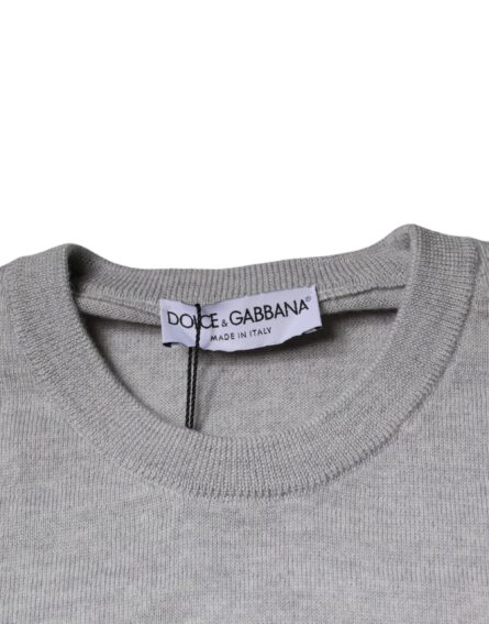 Light Gray Wool Crew Neck Pullover Sweater - Image 6