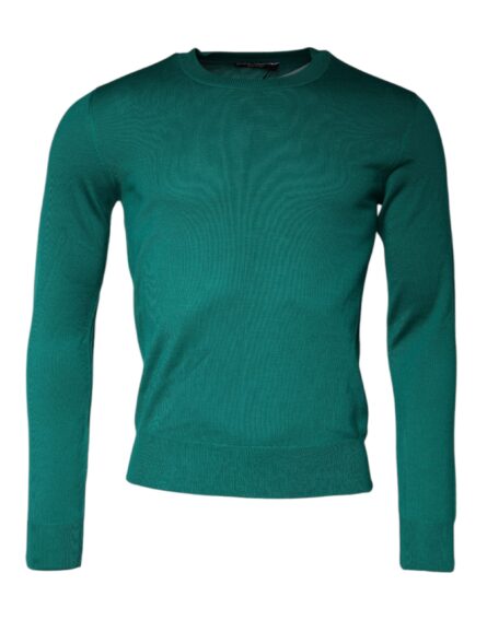 Green Wool Knit Crew Neck Pullover Sweater - Image 2