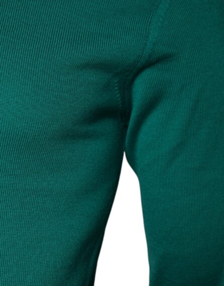 Green Wool Knit Crew Neck Pullover Sweater - Image 4