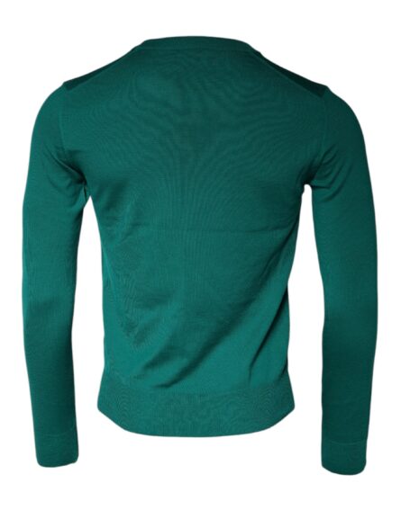 Green Wool Knit Crew Neck Pullover Sweater - Image 5