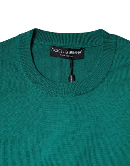 Green Wool Knit Crew Neck Pullover Sweater - Image 6