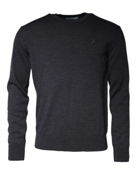 Dark Gray Wool Crew Neck Pullover Sweater - Image 2