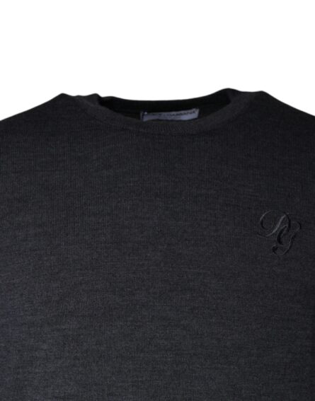 Dark Gray Wool Crew Neck Pullover Sweater - Image 3