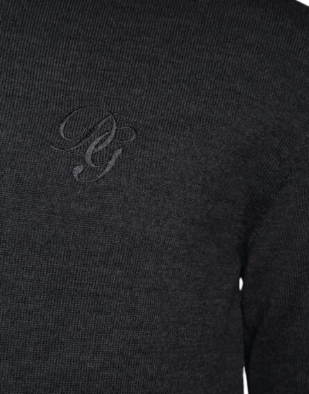 Dark Gray Wool Crew Neck Pullover Sweater - Image 4
