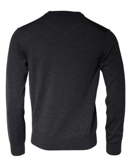 Dark Gray Wool Crew Neck Pullover Sweater - Image 5