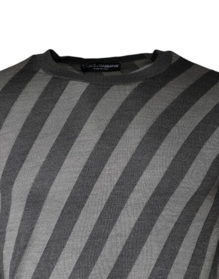 Gray Stripes Long Sleeve Round Neck Pullover Sweater - Image 3