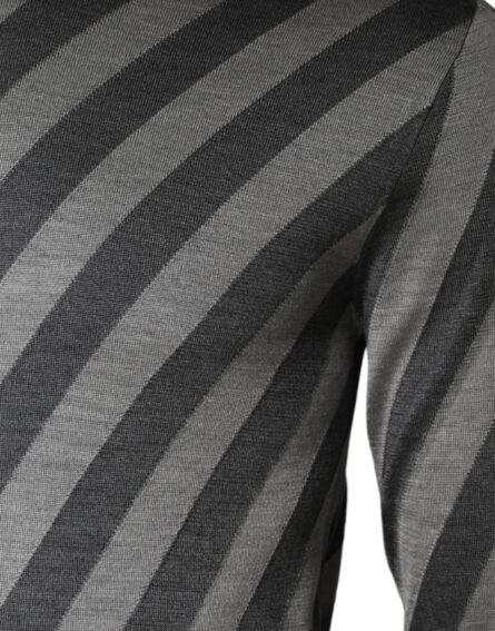 Gray Stripes Long Sleeve Round Neck Pullover Sweater - Image 4