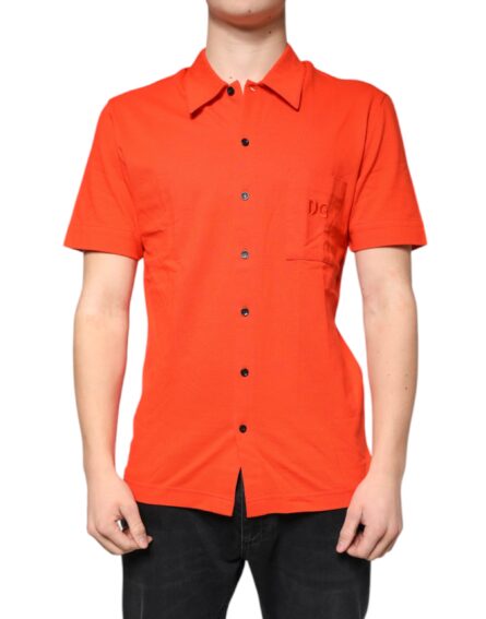 Orange Cotton Button Down Casual Polo Shirt - Image 2