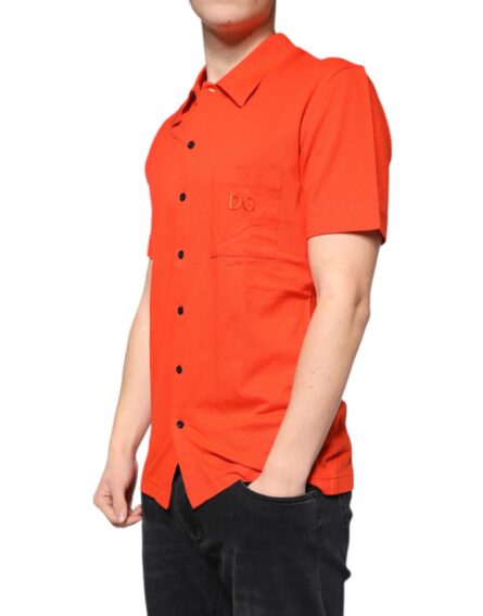 Orange Cotton Button Down Casual Polo Shirt - Image 3