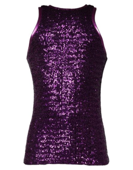 Purple Sequin Round Neck Sleeveless T-shirt - Image 2