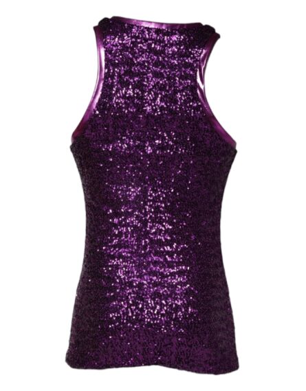 Purple Sequin Round Neck Sleeveless T-shirt - Image 4