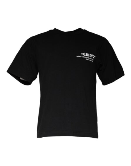 Black Amore Print Cotton Crew Neck T-shirt - Image 2