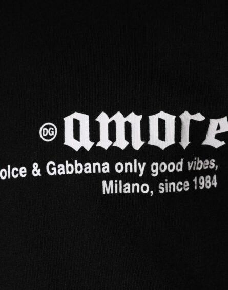 Black Amore Print Cotton Crew Neck T-shirt - Image 5