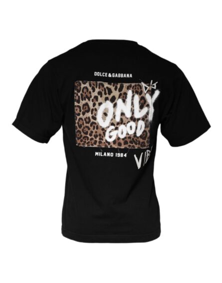 Black Amore Print Cotton Crew Neck T-shirt - Image 6