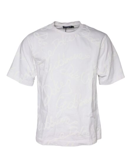 White Logo Print Cotton Crew Neck T-shirt - Image 2