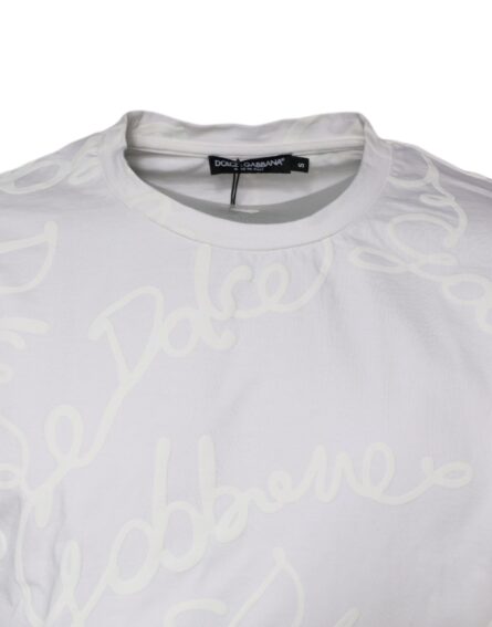 White Logo Print Cotton Crew Neck T-shirt - Image 3