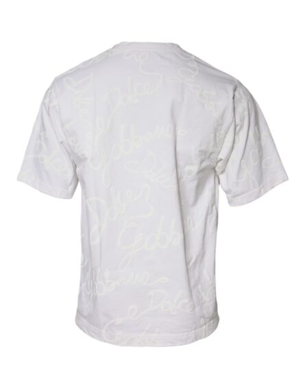 White Logo Print Cotton Crew Neck T-shirt - Image 4