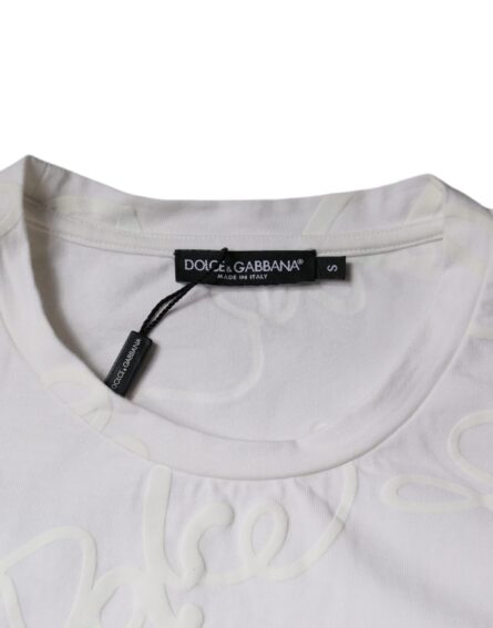 White Logo Print Cotton Crew Neck T-shirt - Image 5