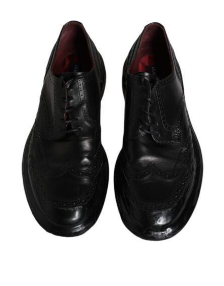 Black Leather Derby Wingtip Formal Shoes - Image 2