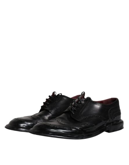 Black Leather Derby Wingtip Formal Shoes - Image 3