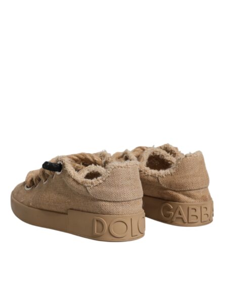 Brown Jute Fabric Low Top Men Sneakers Shoes - Image 4