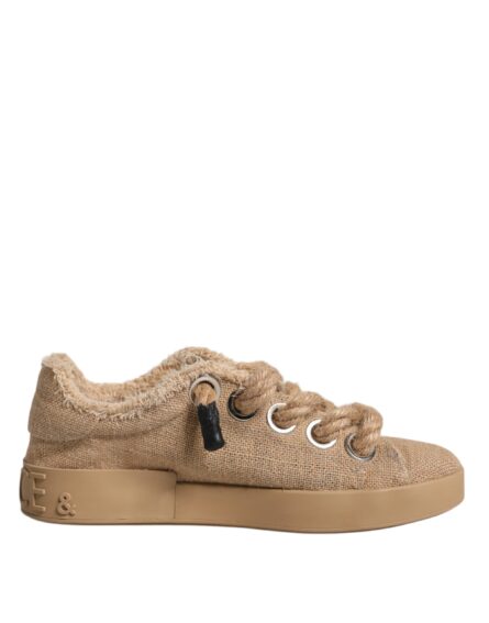 Brown Jute Fabric Low Top Men Sneakers Shoes - Image 7