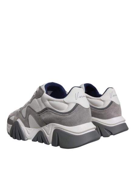 Grey Leather Neoprene Chunky Low Top Squalo Sneakers Shoes - Image 3