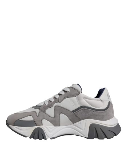 Grey Leather Neoprene Chunky Low Top Squalo Sneakers Shoes - Image 4