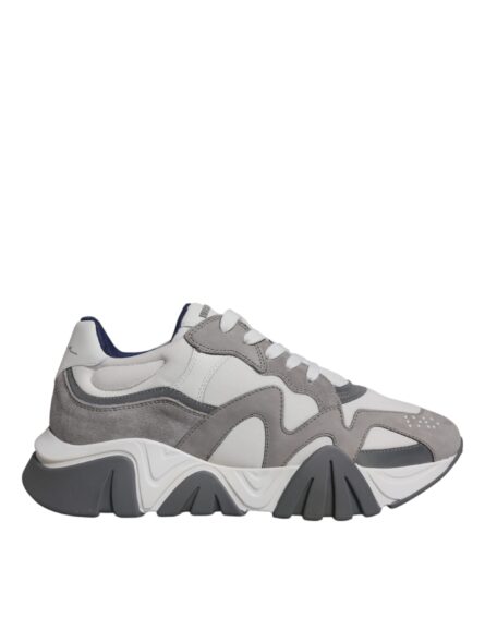 Grey Leather Neoprene Chunky Low Top Squalo Sneakers Shoes - Image 6