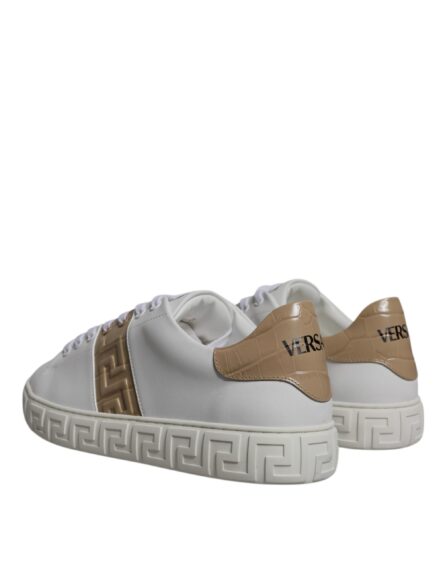 White Brown Greca Print TPU Low Top Men Sneakers Shoes - Image 3