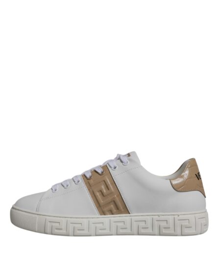 White Brown Greca Print TPU Low Top Men Sneakers Shoes - Image 4