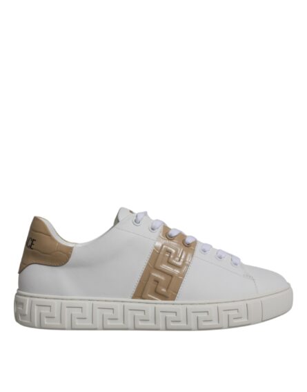 White Brown Greca Print TPU Low Top Men Sneakers Shoes - Image 5