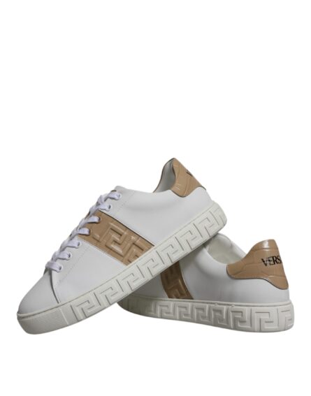 White Brown Greca Print TPU Low Top Men Sneakers Shoes - Image 8