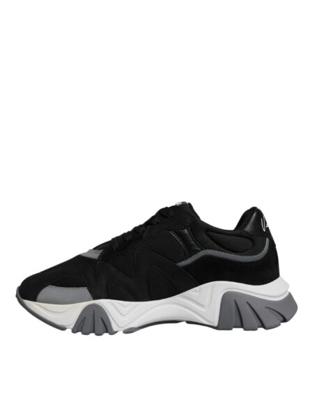 Black Leather Neoprene Chunky Low Top Sneakers Squalo Shoes - Image 4