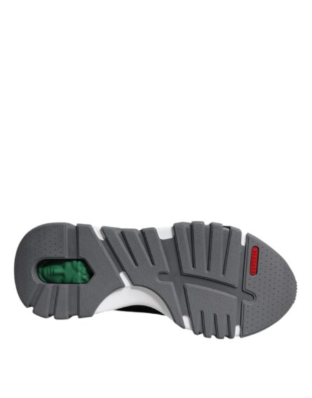 Black Leather Neoprene Chunky Low Top Sneakers Squalo Shoes - Image 7