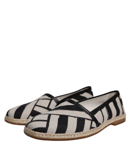 Black White Stripes Slip On Espadrille Shoes - Image 2