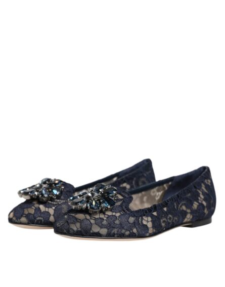 Blue Taormina Lace Crystals Flats Shoes - Image 3