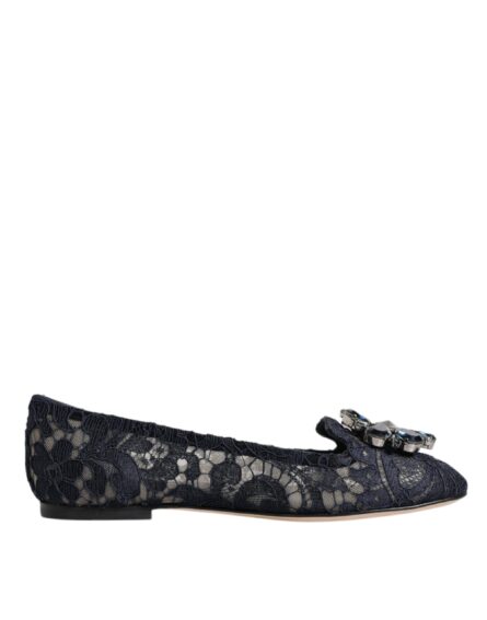 Blue Taormina Lace Crystals Flats Shoes - Image 7