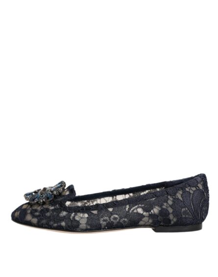 Blue Taormina Lace Crystals Flats Shoes - Image 8