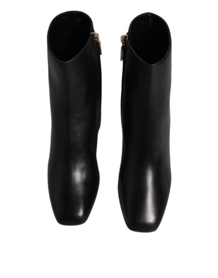 Black Jackie Leather Mid Calf Boots Shoes - Image 2