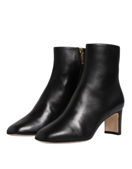 Black Jackie Leather Mid Calf Boots Shoes - Image 3
