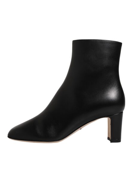 Black Jackie Leather Mid Calf Boots Shoes - Image 5
