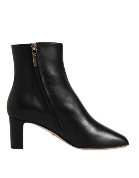 Black Jackie Leather Mid Calf Boots Shoes - Image 6