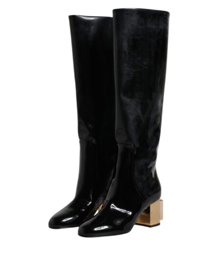 Black Patent Leather Vally High Boots Shoes - Image 3