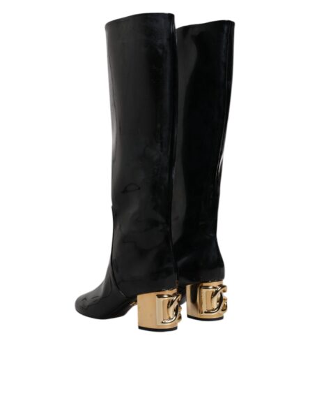 Black Patent Leather Vally High Boots Shoes - Image 4
