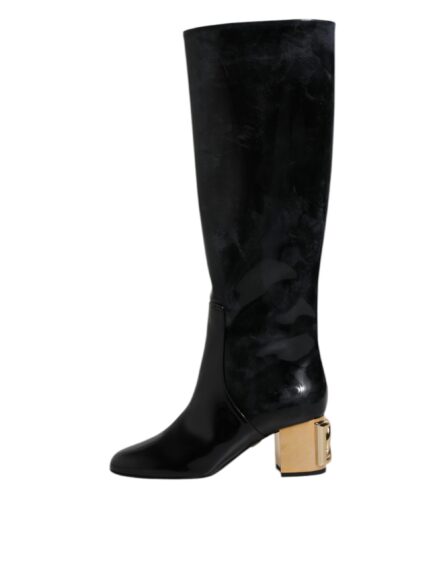 Black Patent Leather Vally High Boots Shoes - Image 5