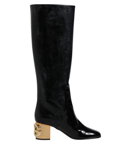 Black Patent Leather Vally High Boots Shoes - Image 7