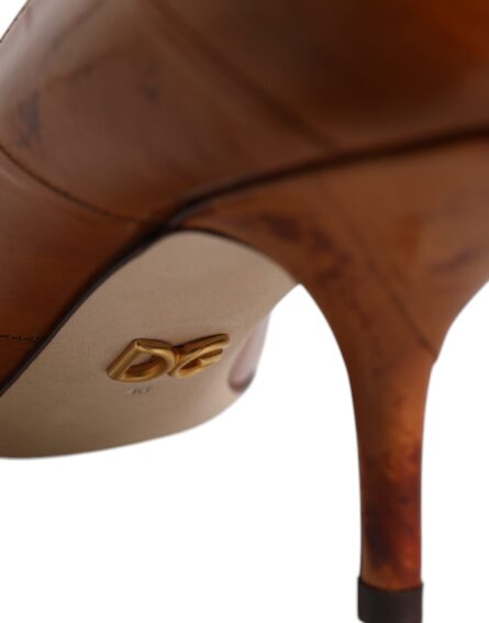 Brown Leather Kitten Heels Pumps Shoes - Image 5