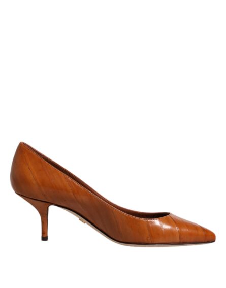 Brown Leather Kitten Heels Pumps Shoes - Image 8