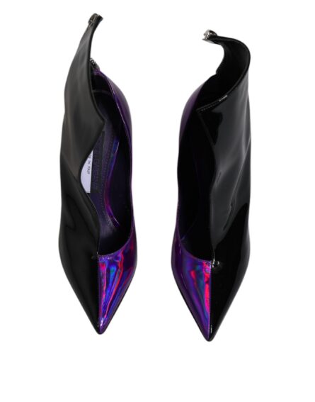 Purple Black Pointed Ankle Boots Shoes - Image 2